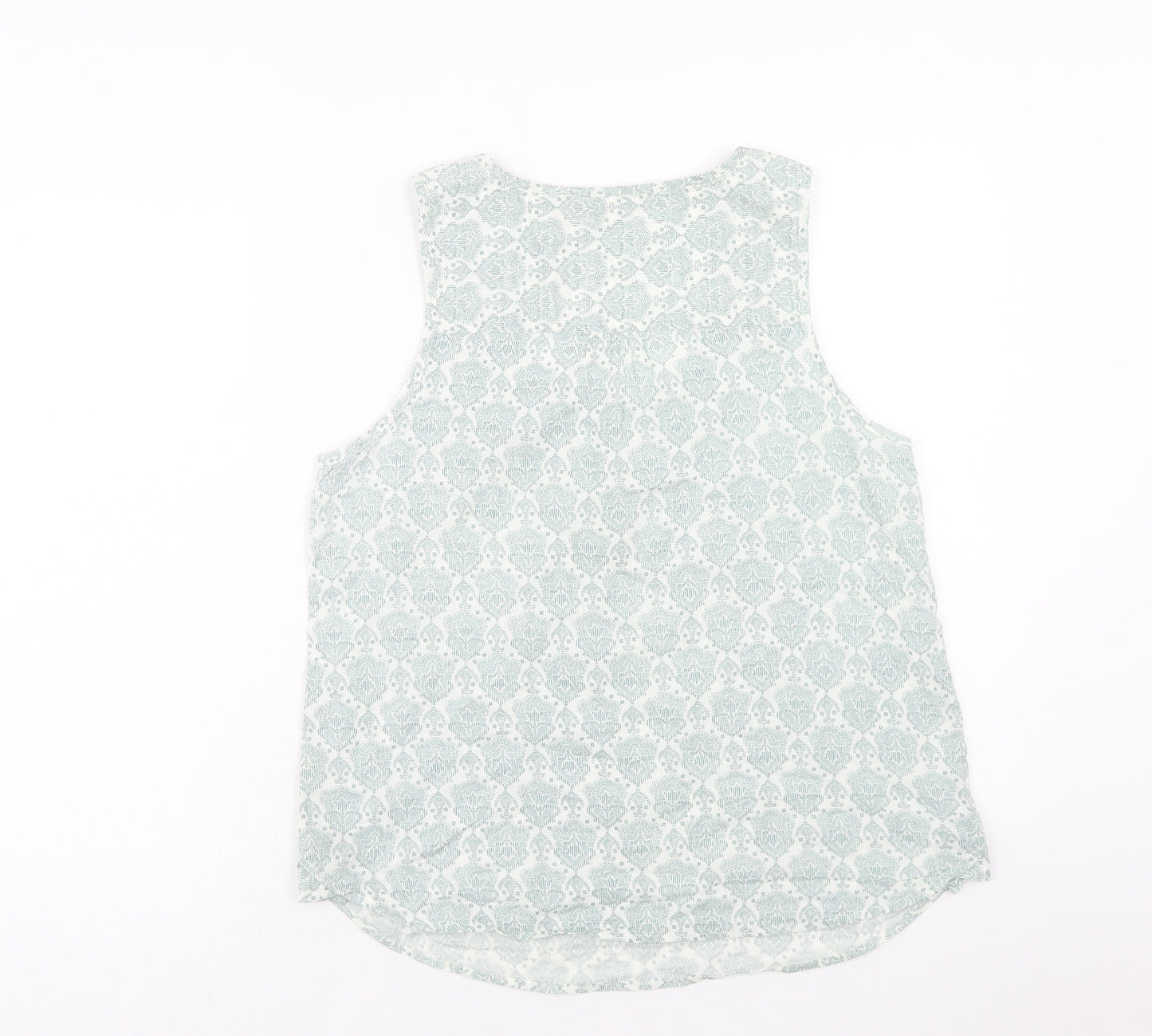 Preworn Womens Green Geometric Polyester Basic Tank Size 12 Round Neck