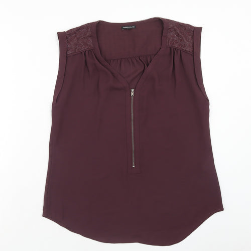 Warehouse Womens Purple Polyester Basic Tank Size 14 V-Neck - Broderie Anglaise Detail