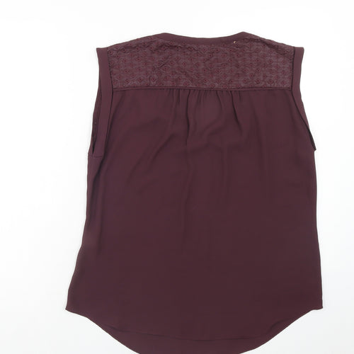 Warehouse Womens Purple Polyester Basic Tank Size 14 V-Neck - Broderie Anglaise Detail