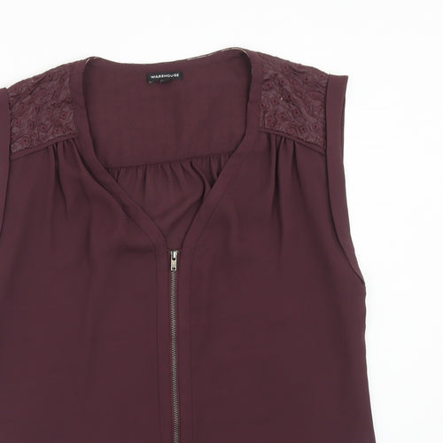 Warehouse Womens Purple Polyester Basic Tank Size 14 V-Neck - Broderie Anglaise Detail