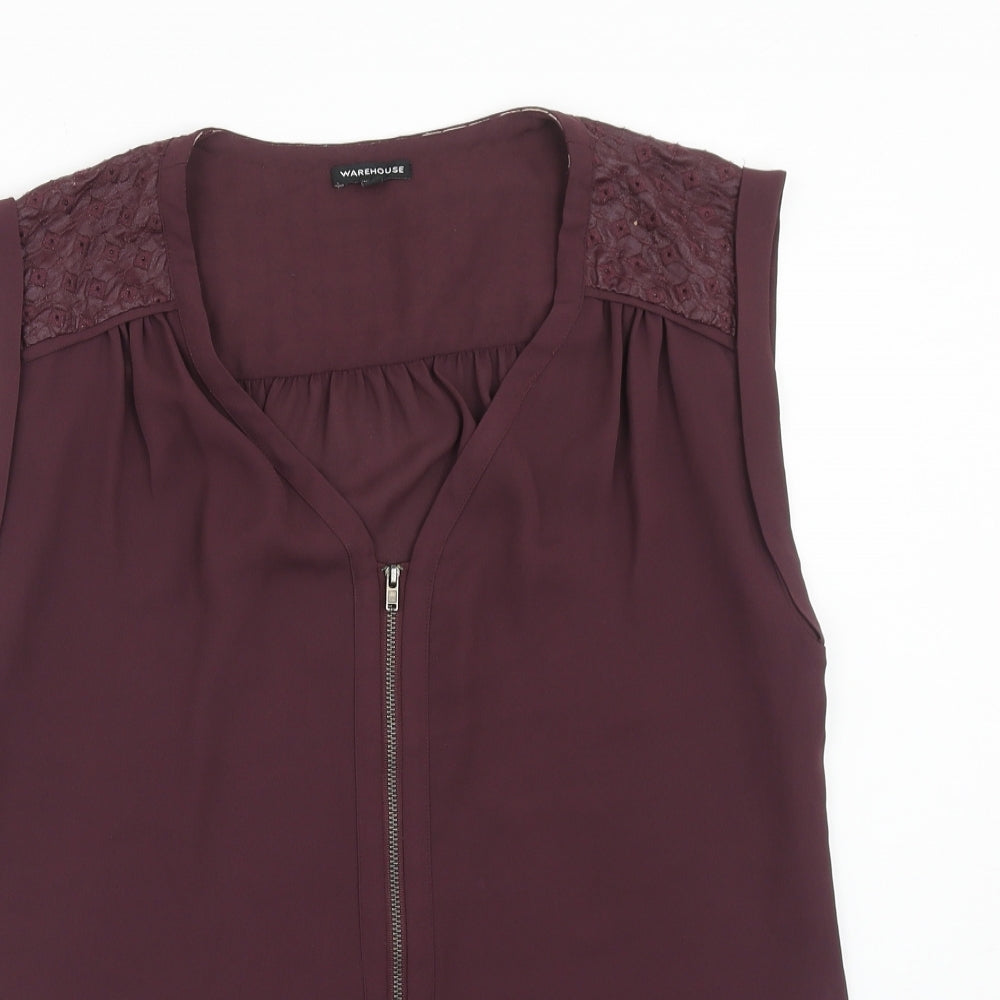 Warehouse Womens Purple Polyester Basic Tank Size 14 V-Neck - Broderie Anglaise Detail