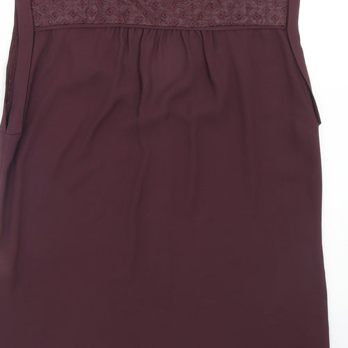 Warehouse Womens Purple Polyester Basic Tank Size 14 V-Neck - Broderie Anglaise Detail