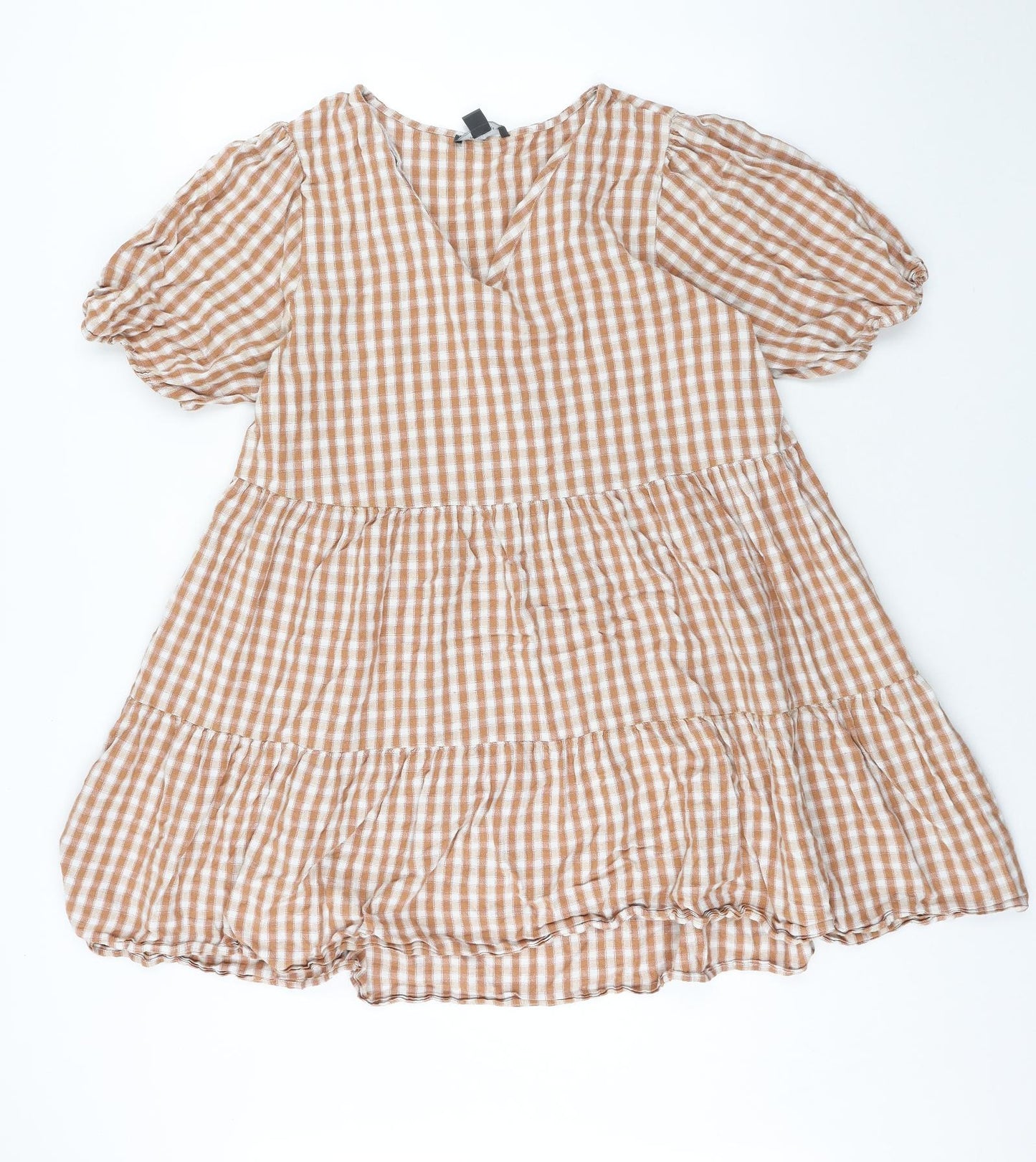 Primark Womens Brown Check Cotton Trapeze & Swing Size 20 V-Neck Pullover - Tiered