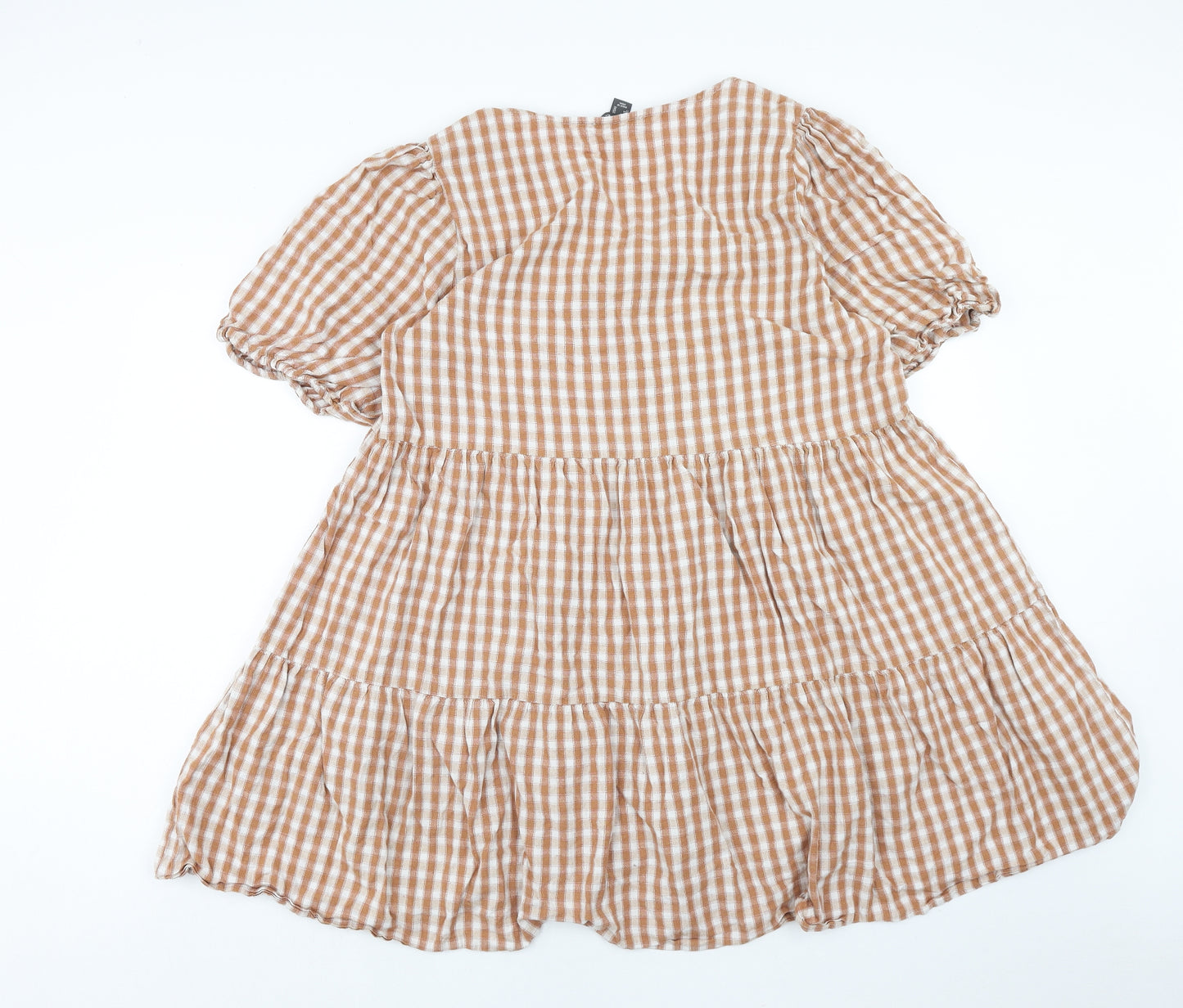 Primark Womens Brown Check Cotton Trapeze & Swing Size 20 V-Neck Pullover - Tiered