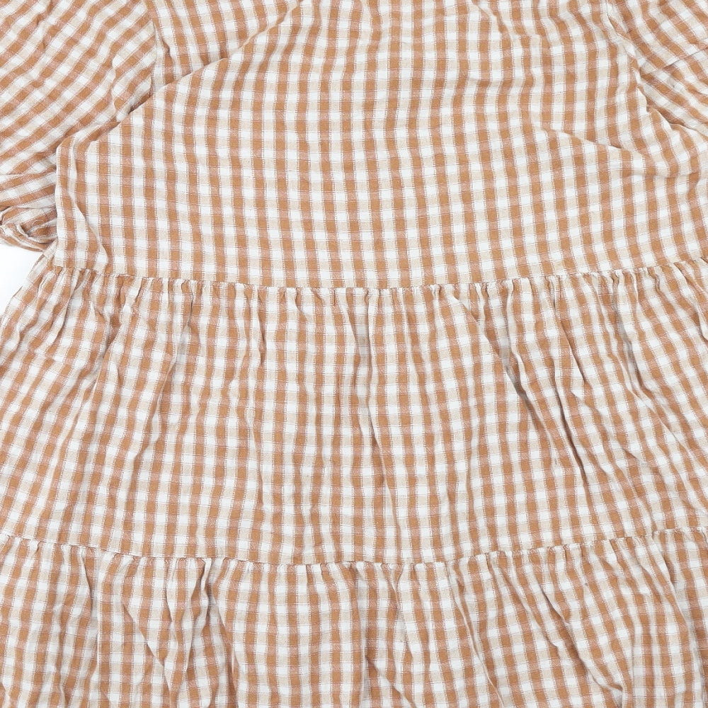 Primark Womens Brown Check Cotton Trapeze & Swing Size 20 V-Neck Pullover - Tiered