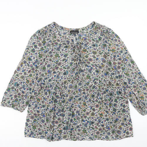 Warehouse Womens Multicoloured Floral Viscose Basic Blouse Size 12 Round Neck