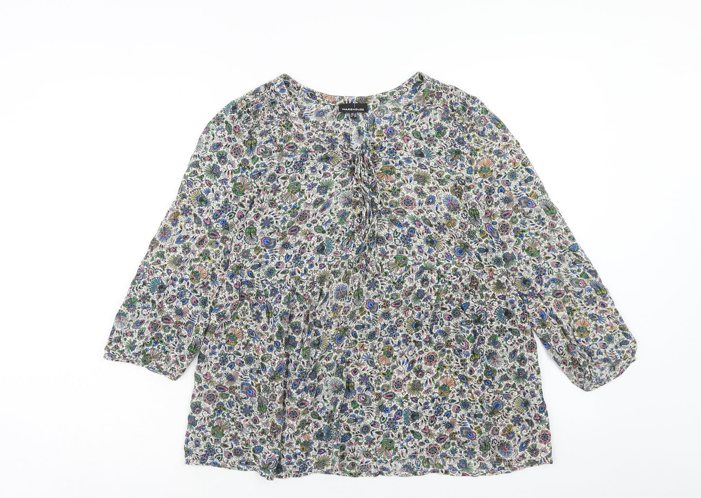 Warehouse Womens Multicoloured Floral Viscose Basic Blouse Size 12 Round Neck