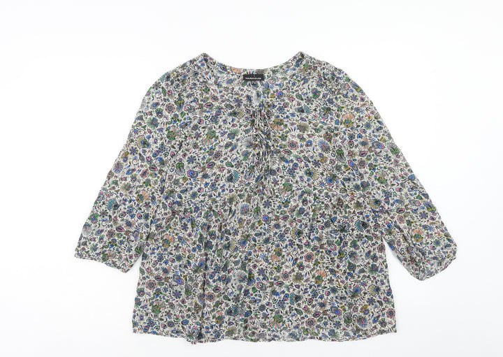 Warehouse Womens Multicoloured Floral Viscose Basic Blouse Size 12 Round Neck