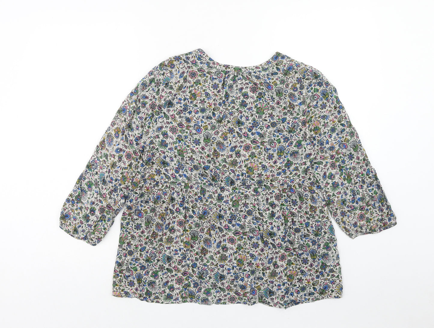 Warehouse Womens Multicoloured Floral Viscose Basic Blouse Size 12 Round Neck