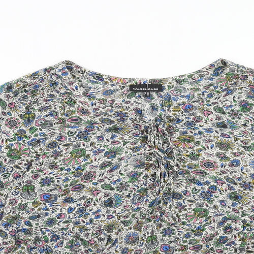 Warehouse Womens Multicoloured Floral Viscose Basic Blouse Size 12 Round Neck