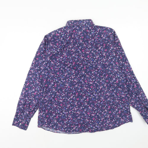 Lands' End Womens Purple Floral Cotton Basic Button-Up Size 18 Collared