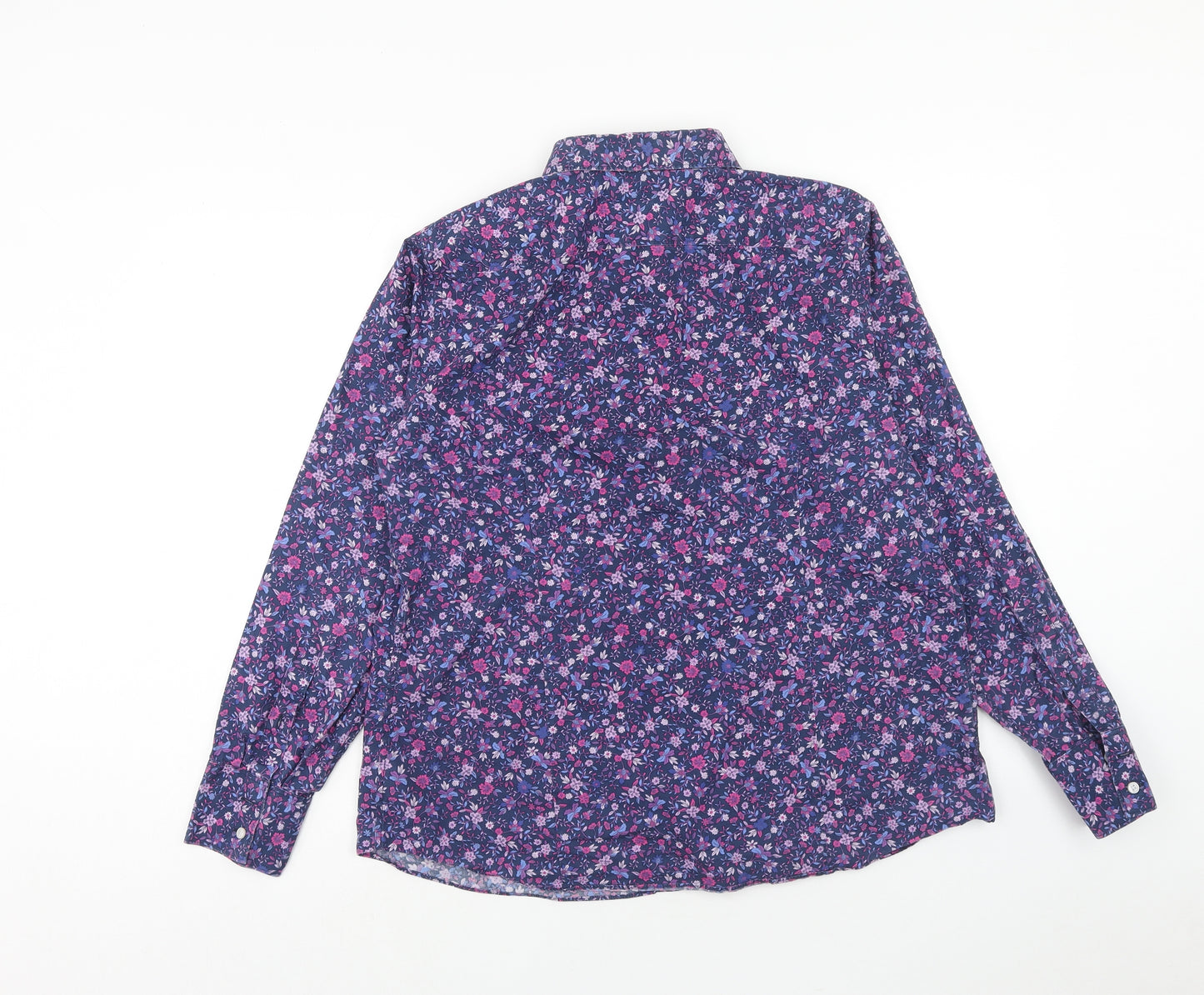 Lands' End Womens Purple Floral Cotton Basic Button-Up Size 18 Collared