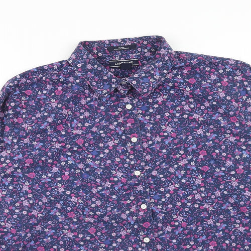 Lands' End Womens Purple Floral Cotton Basic Button-Up Size 18 Collared