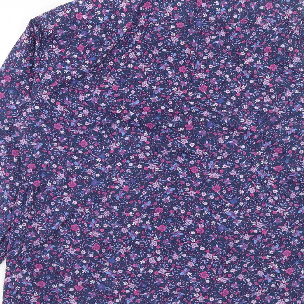 Lands' End Womens Purple Floral Cotton Basic Button-Up Size 18 Collared