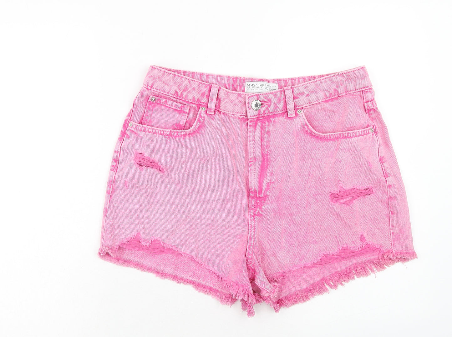 Denim & Co. Womens Pink Cotton Cut-Off Shorts Size 14 Regular Zip - Distressed