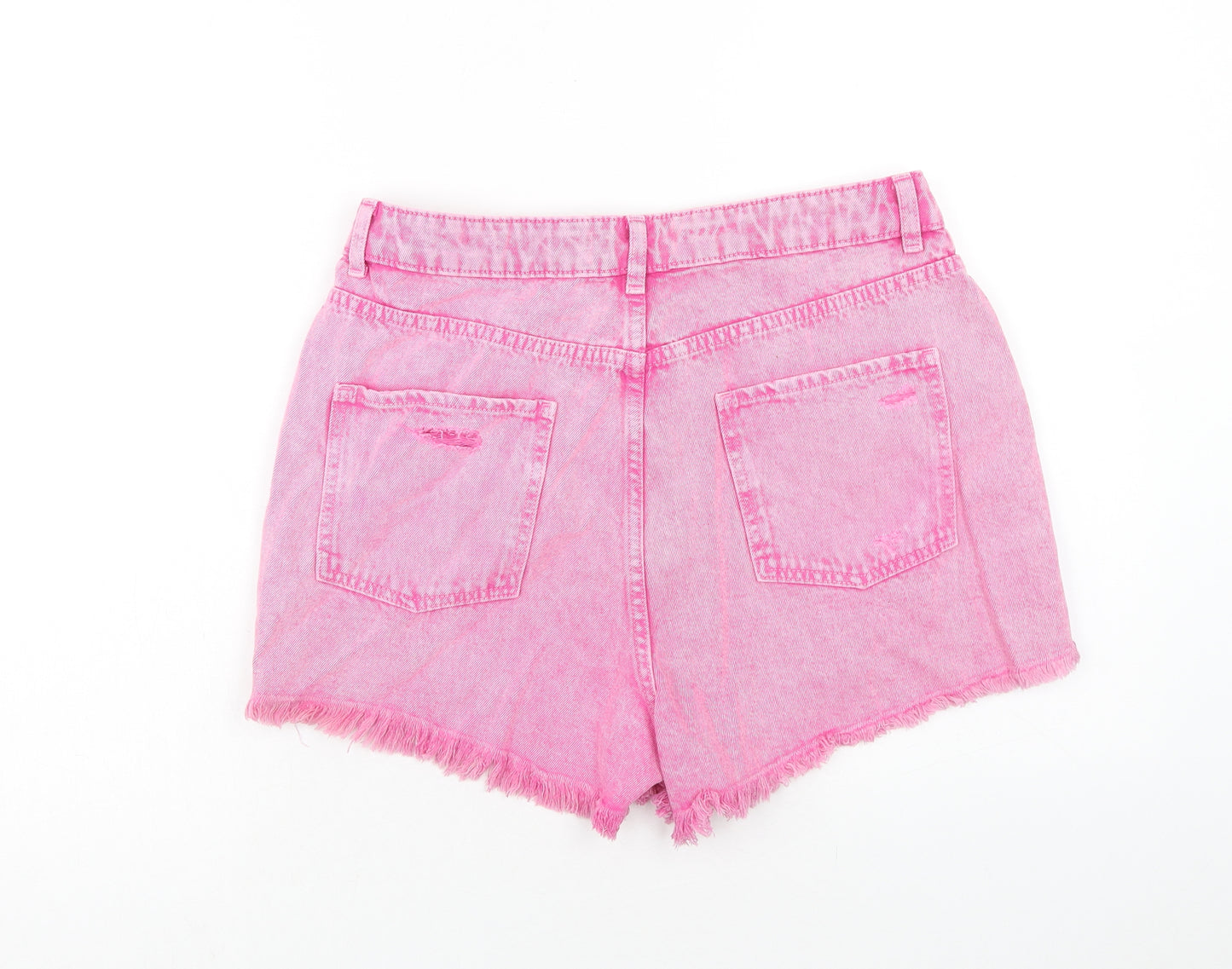 Denim & Co. Womens Pink Cotton Cut-Off Shorts Size 14 Regular Zip - Distressed