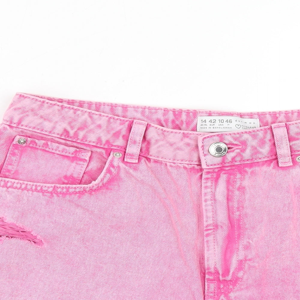 Denim & Co. Womens Pink Cotton Cut-Off Shorts Size 14 Regular Zip - Distressed