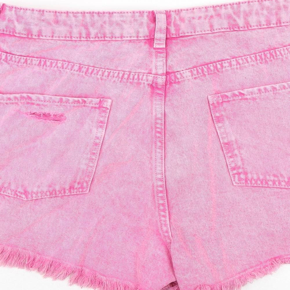 Denim & Co. Womens Pink Cotton Cut-Off Shorts Size 14 Regular Zip - Distressed