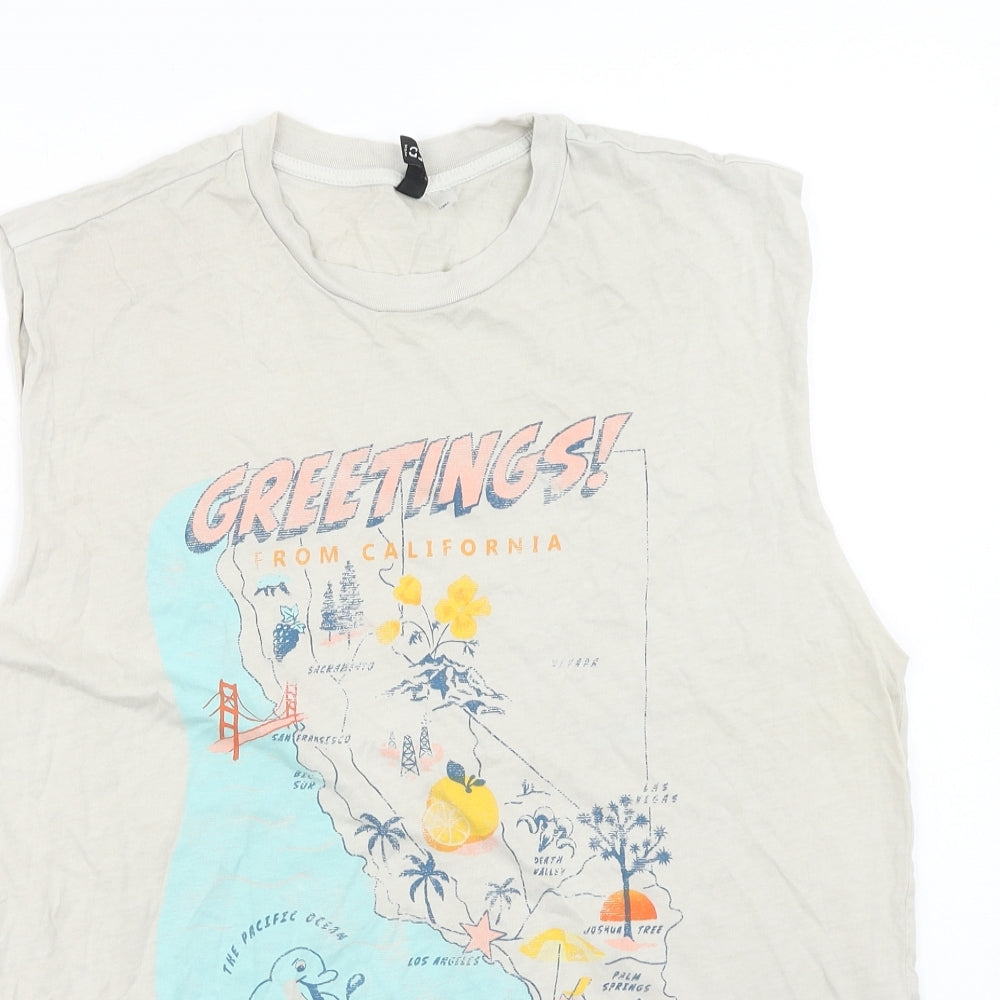 H&M Mens Ivory Cotton T-Shirt Size S Round Neck - Greetings from California Vest