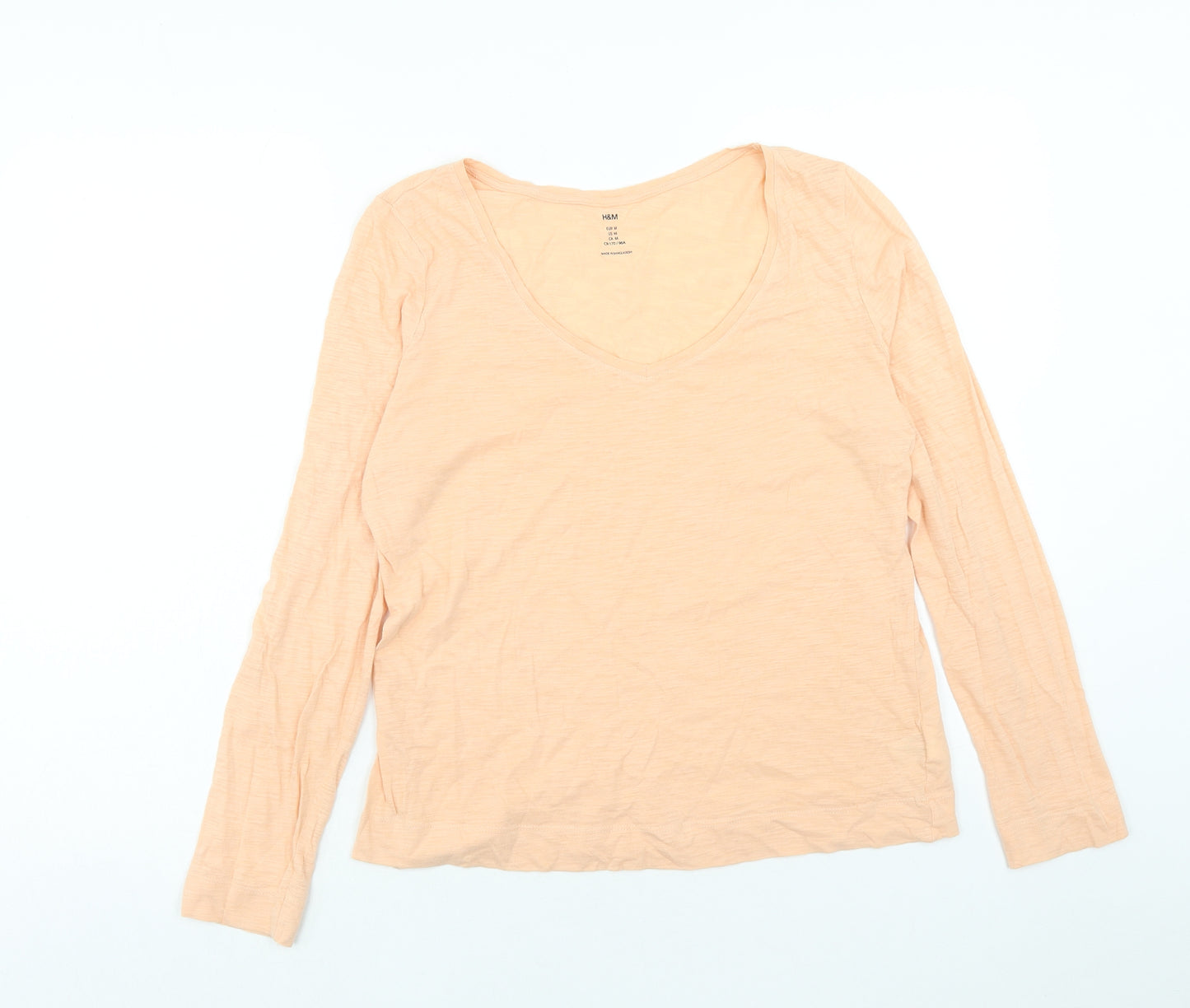 H&M Womens Orange Cotton Basic T-Shirt Size M V-Neck
