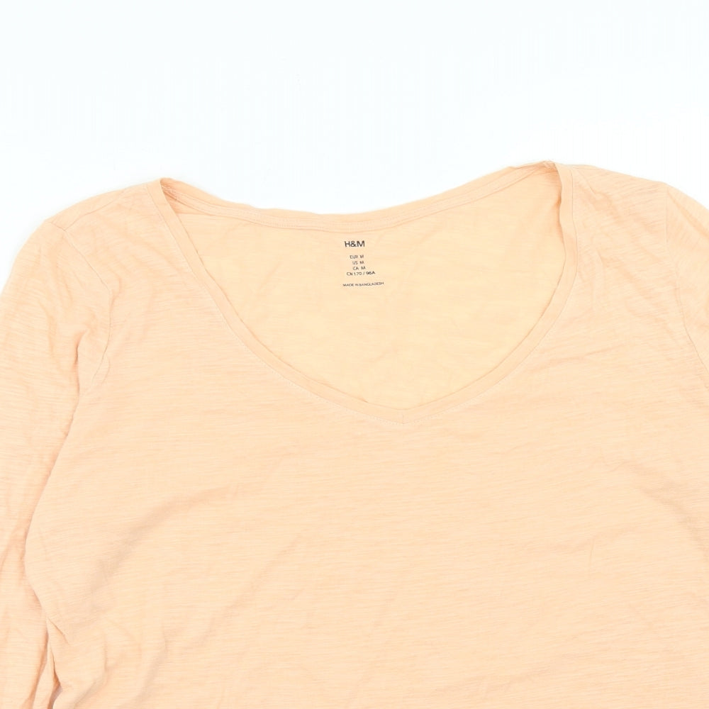 H&M Womens Orange Cotton Basic T-Shirt Size M V-Neck