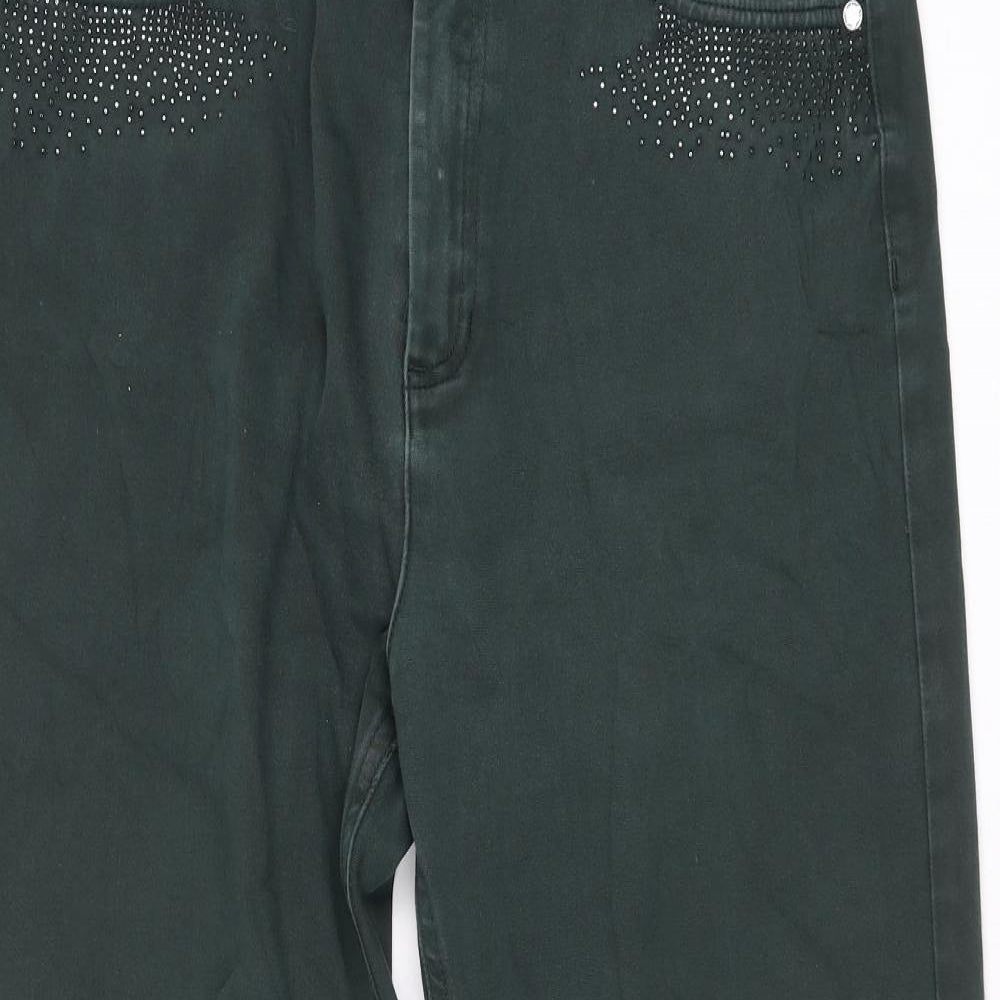 Per Una Womens Green Cotton Straight Jeans Size 16 Regular Zip