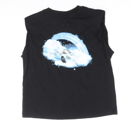 H&M Womens Black 100% Cotton Cropped Tank Size XS Round Neck - Sports Car