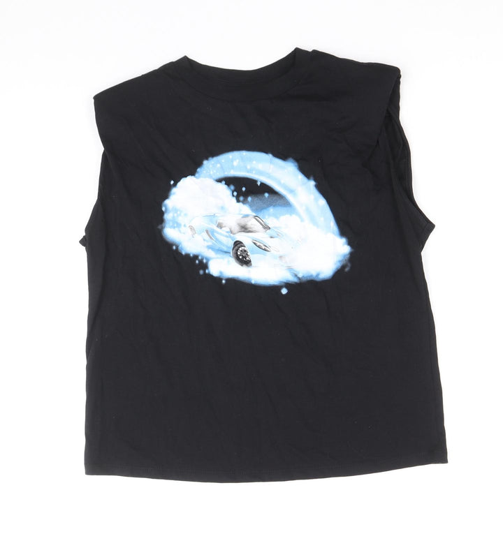 H&M Womens Black 100% Cotton Cropped Tank Size XS Round Neck - Sports Car