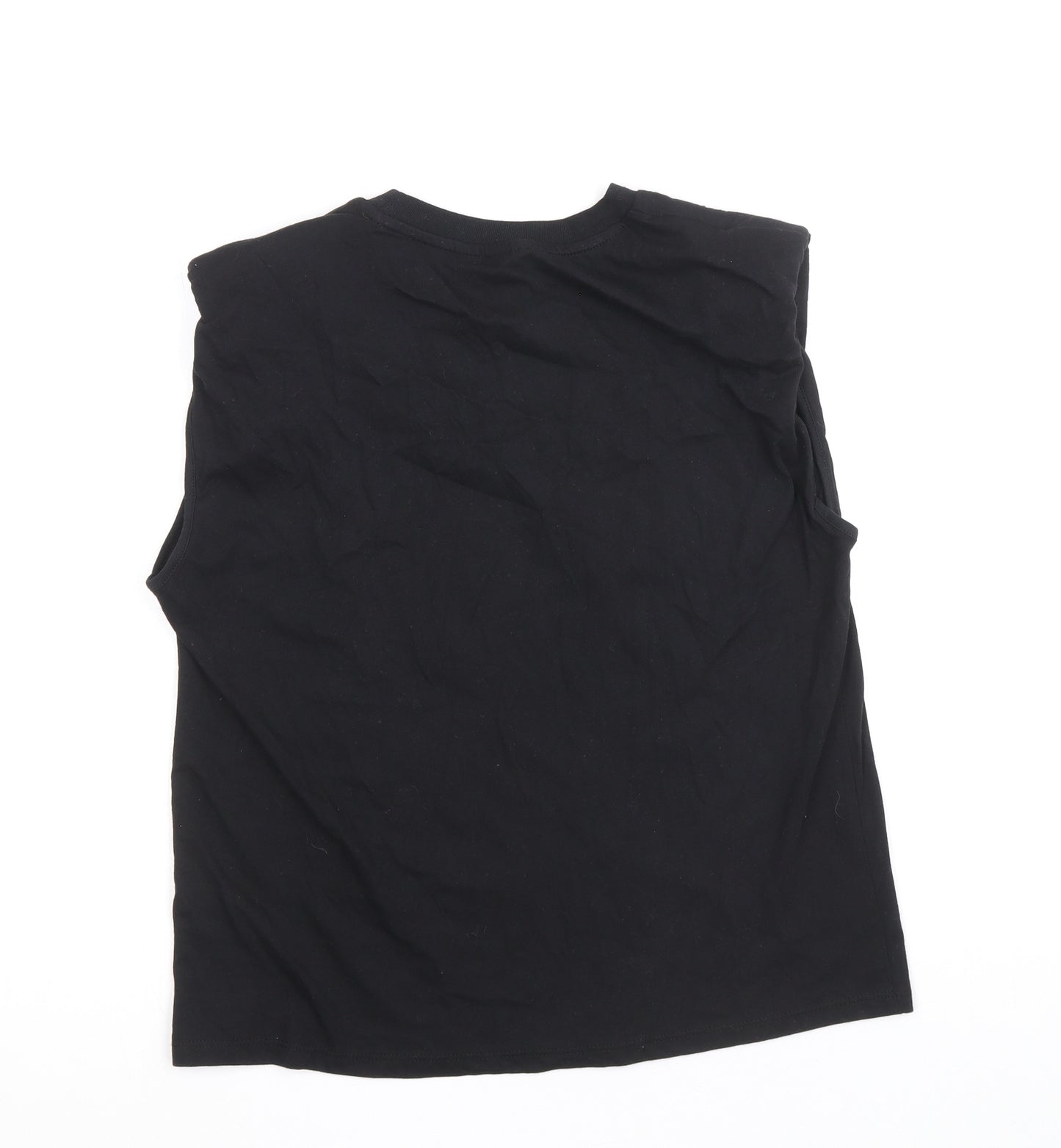 H&M Womens Black 100% Cotton Cropped Tank Size XS Round Neck - Sports Car