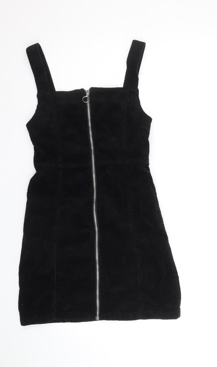 Denim & Co. Womens Black Cotton Mini Size 6 Square Neck Zip