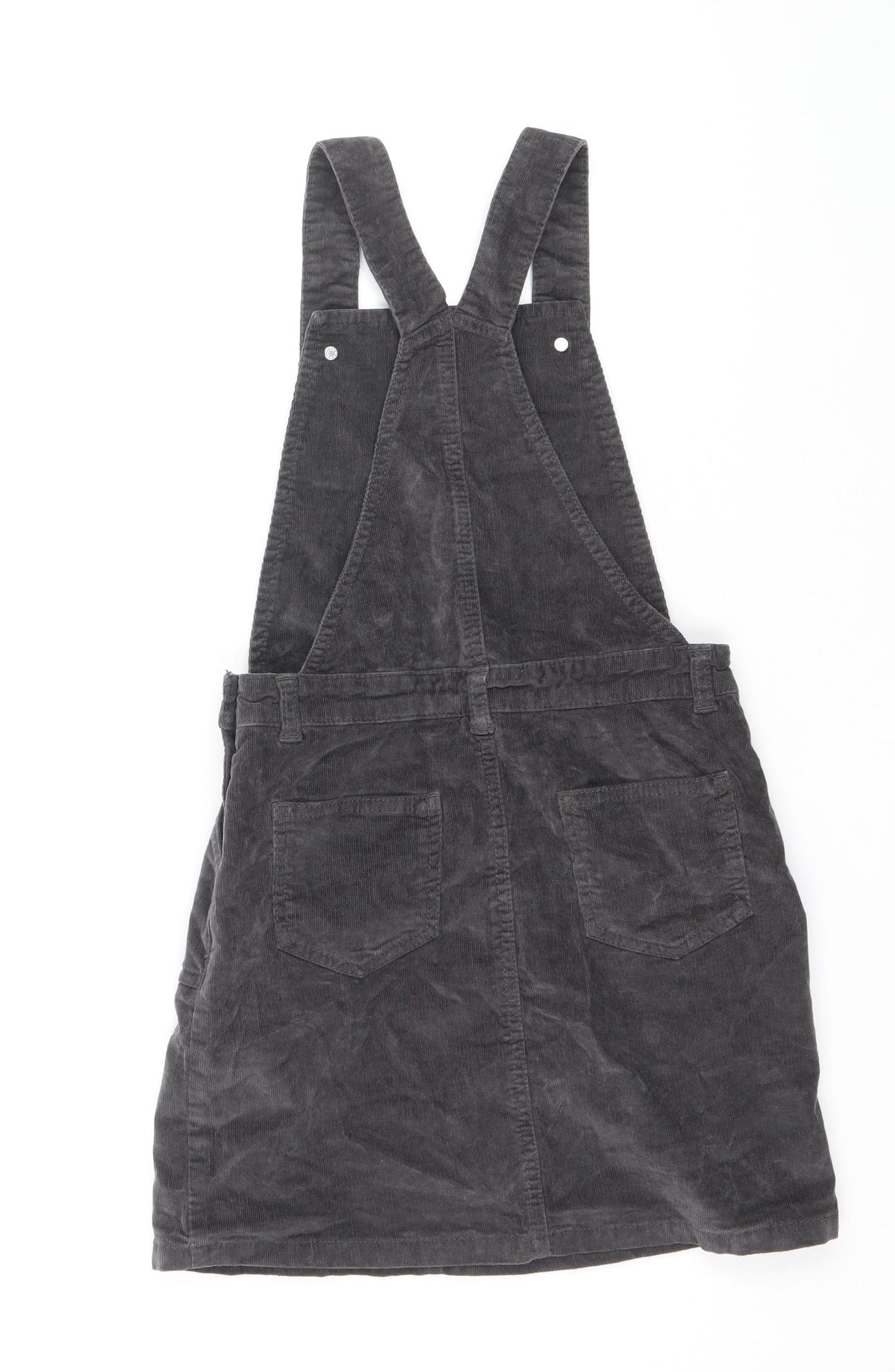 George Girls Grey Cotton Pinafore/Dungaree Dress Size 9-10 Years Square Neck Button