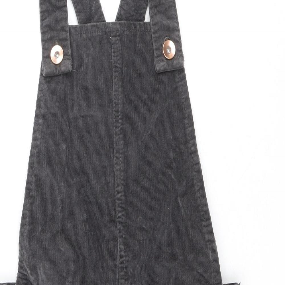 George Girls Grey Cotton Pinafore/Dungaree Dress Size 9-10 Years Square Neck Button