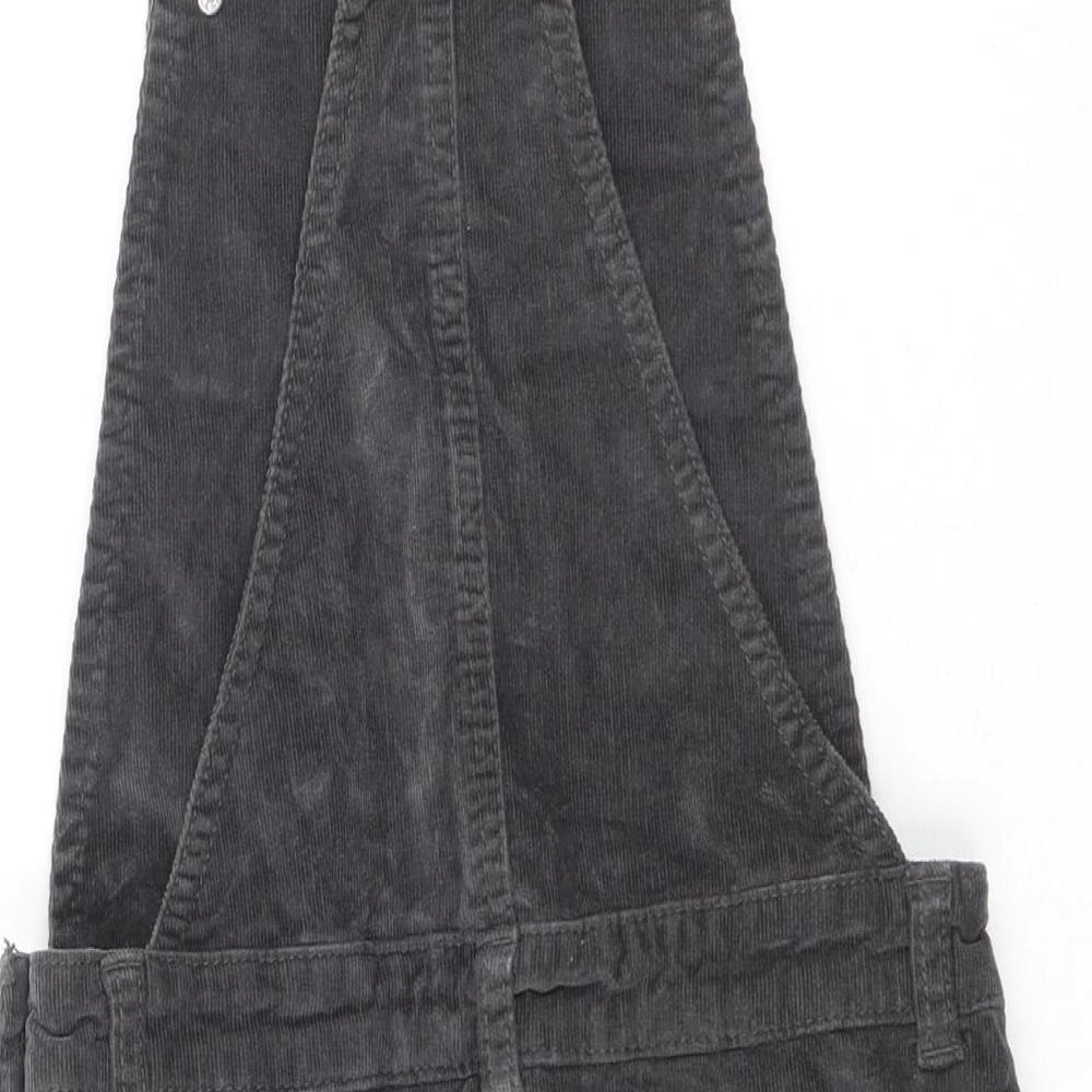 George Girls Grey Cotton Pinafore/Dungaree Dress Size 9-10 Years Square Neck Button