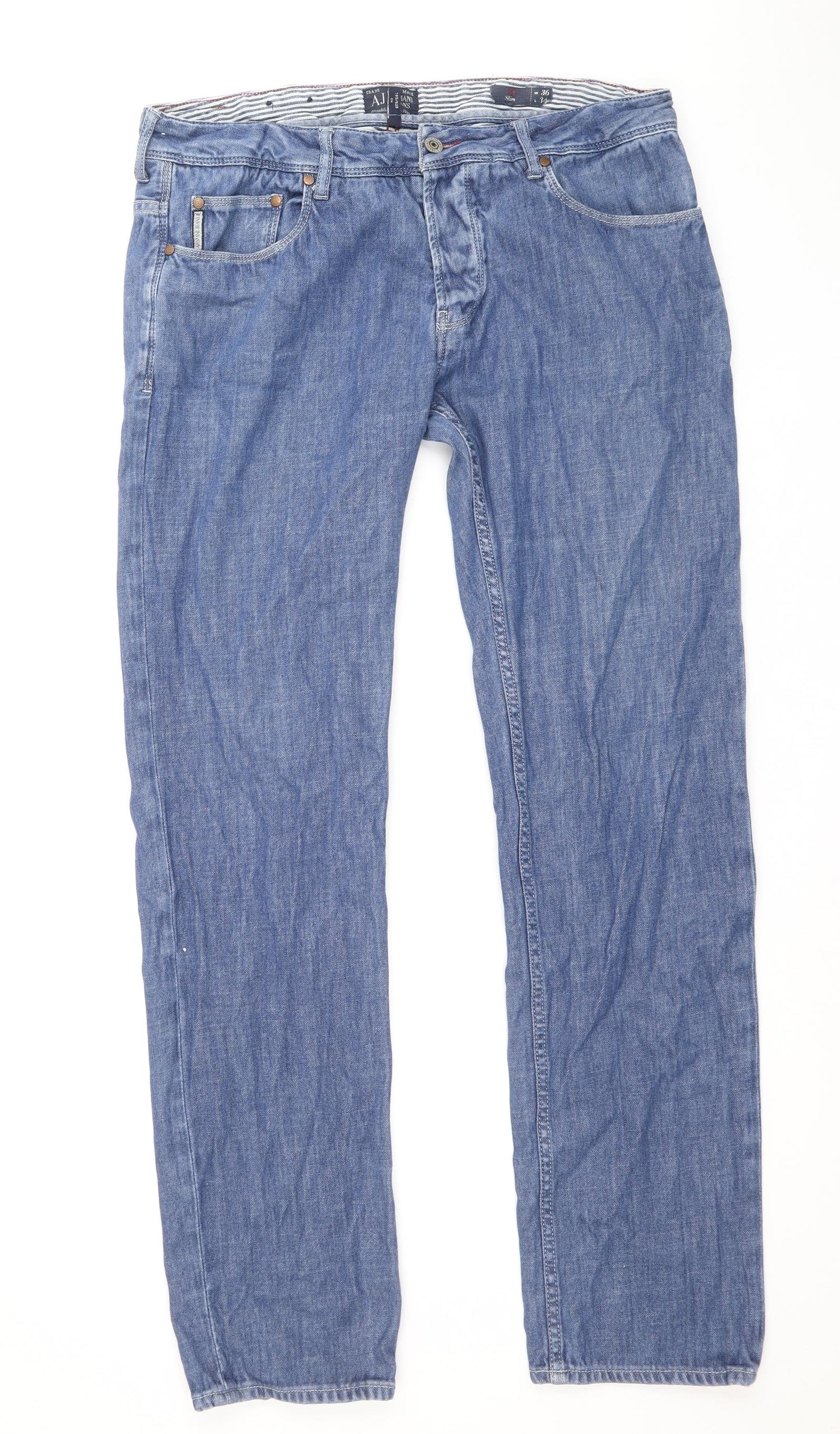 Armani Jeans Mens Blue Cotton Straight Jeans Size 36 in Regular Button