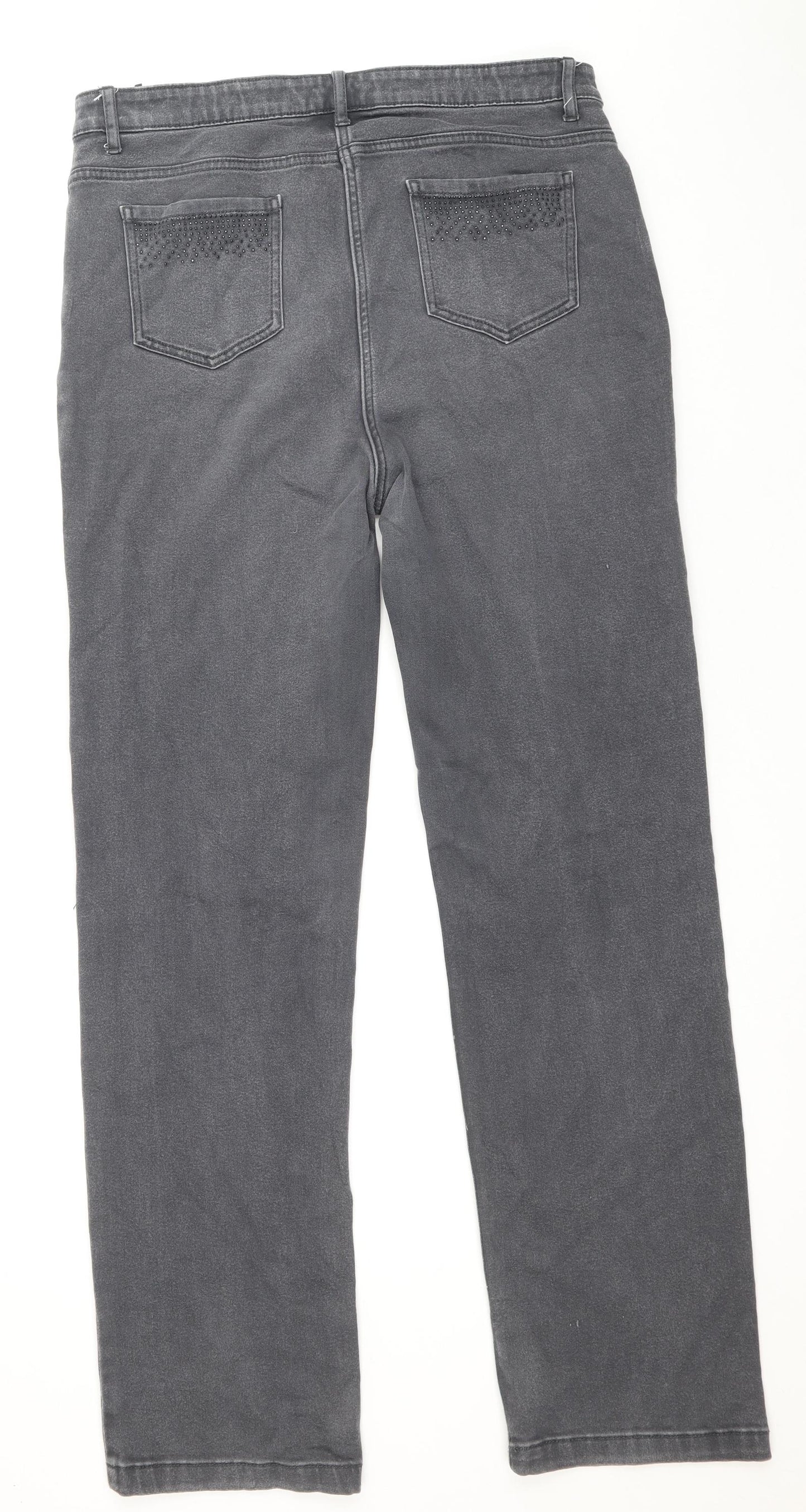 Per Una Womens Grey Cotton Straight Jeans Size 16 Regular Zip