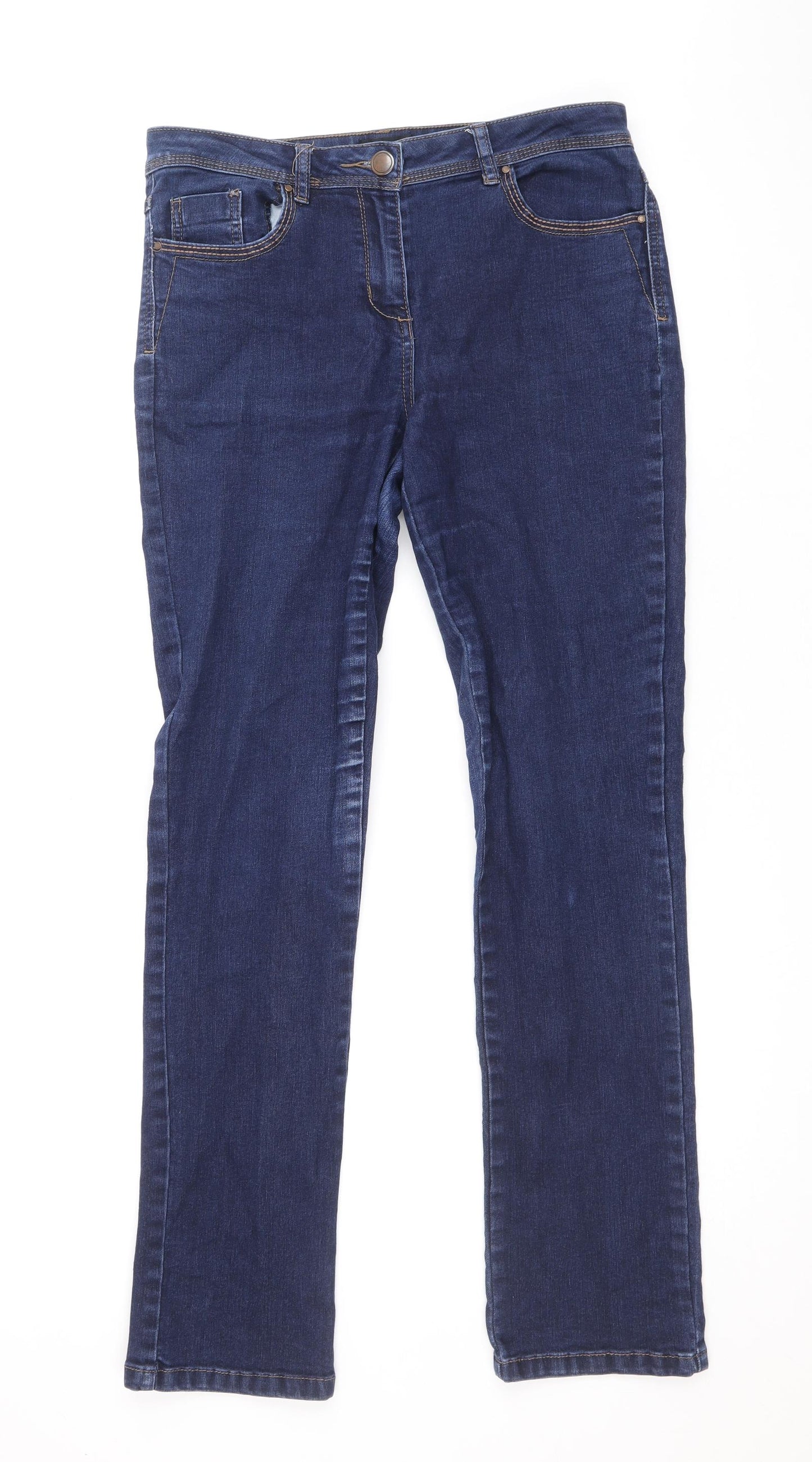 M&Co Womens Blue Cotton Skinny Jeans Size 10 Regular Zip