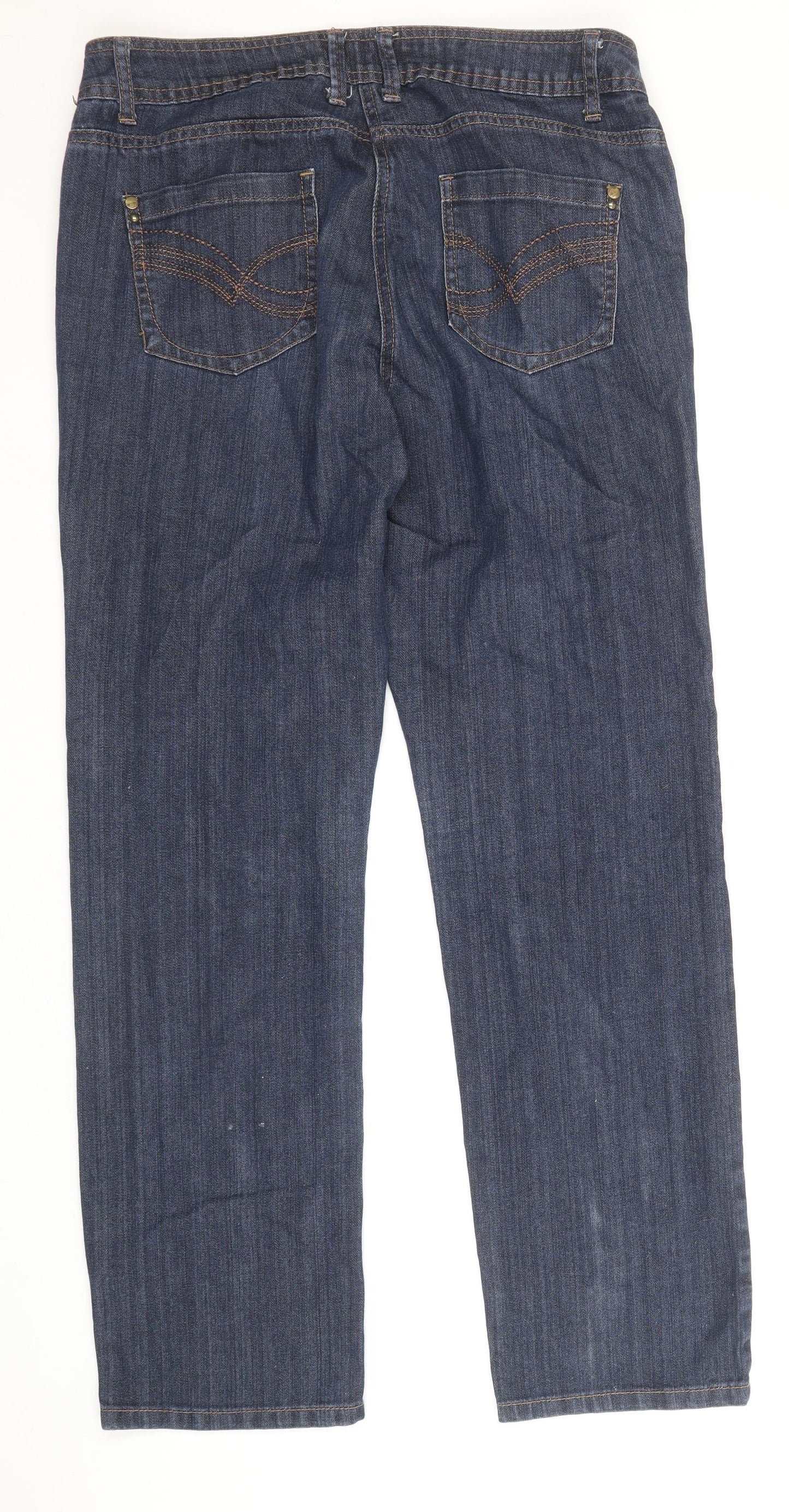 M&Co Womens Blue Cotton Straight Jeans Size 14 Regular Zip