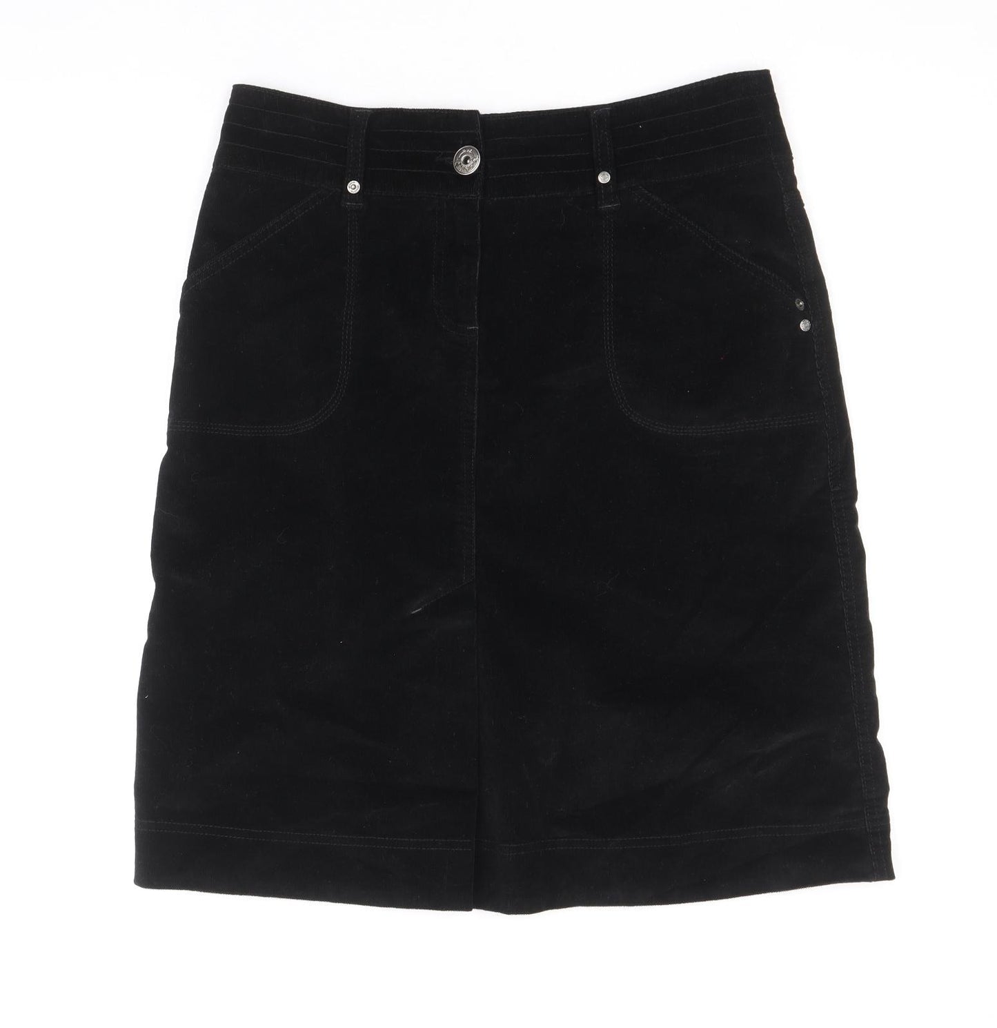 BHS Womens Black Cotton Straight & Pencil Skirt Size 10 Zip