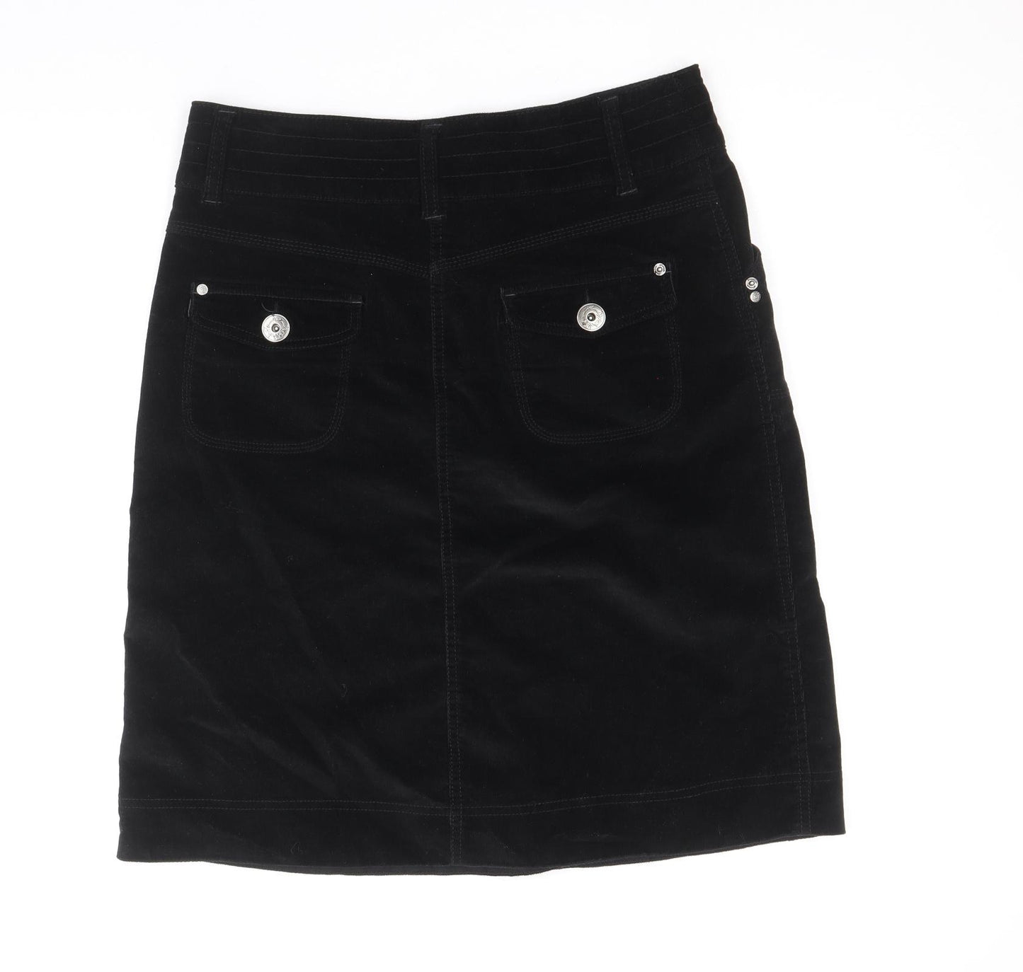 BHS Womens Black Cotton Straight & Pencil Skirt Size 10 Zip