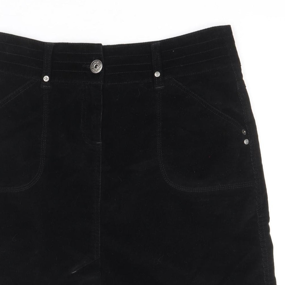 BHS Womens Black Cotton Straight & Pencil Skirt Size 10 Zip