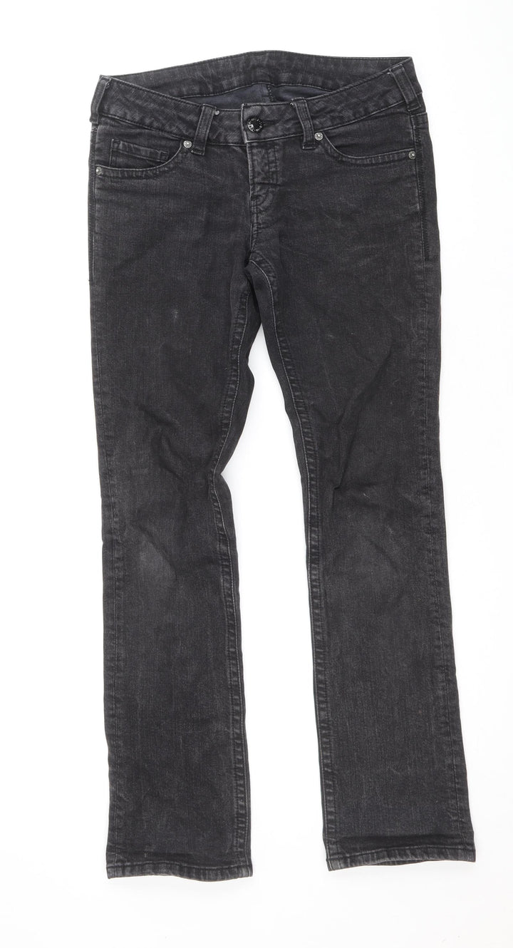Preworn Womens Black Cotton Straight Jeans Size 28 in Regular Button