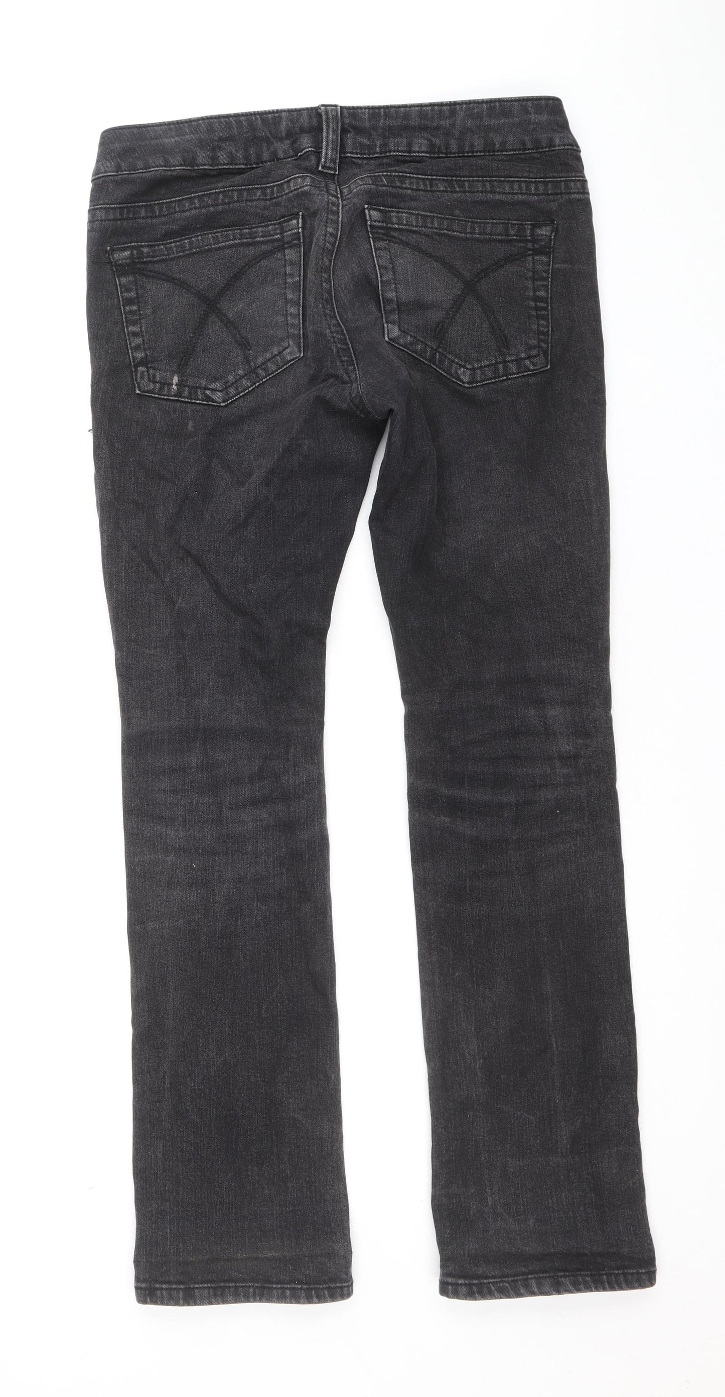 Preworn Womens Black Cotton Straight Jeans Size 28 in Regular Button