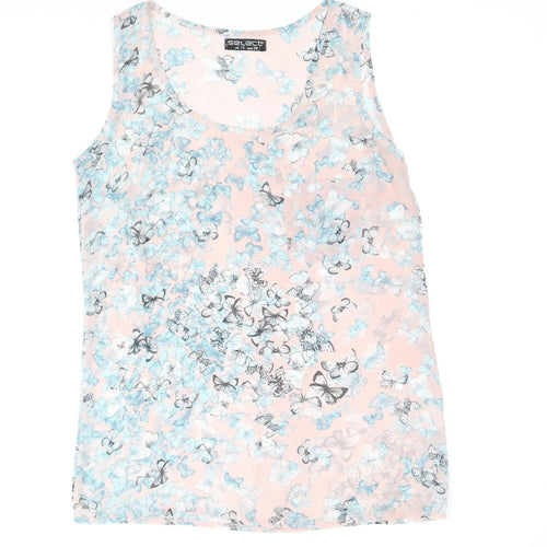 Select Womens Pink Geometric Polyester Basic Tank Size 10 Round Neck - Butterfly Print