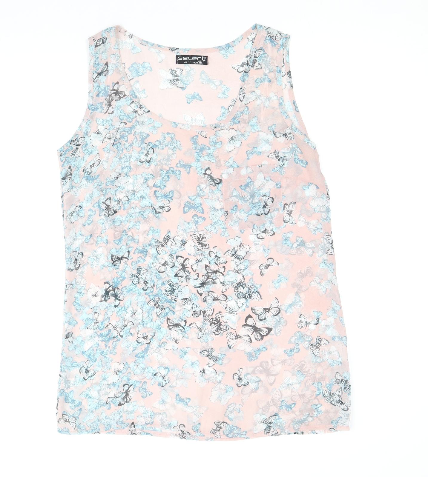 Select Womens Pink Geometric Polyester Basic Tank Size 10 Round Neck - Butterfly Print