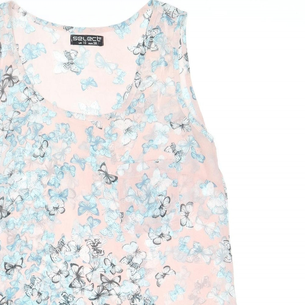 Select Womens Pink Geometric Polyester Basic Tank Size 10 Round Neck - Butterfly Print