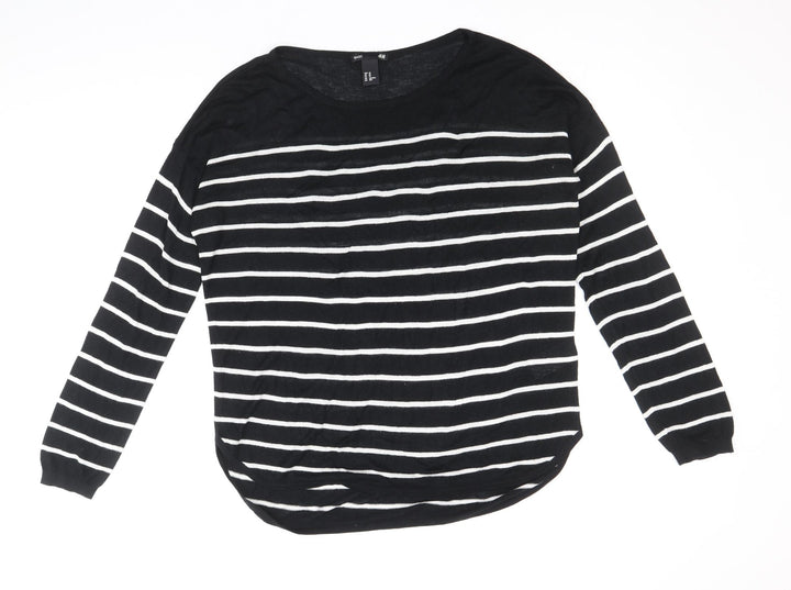 H&M Womens Black Boat Neck Striped Viscose Pullover Jumper Size XS