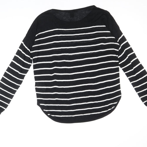 H&M Womens Black Boat Neck Striped Viscose Pullover Jumper Size XS