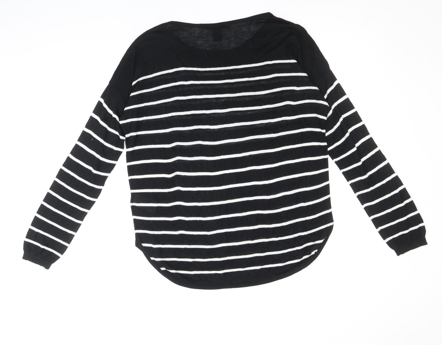 H&M Womens Black Boat Neck Striped Viscose Pullover Jumper Size XS