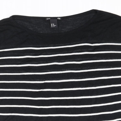 H&M Womens Black Boat Neck Striped Viscose Pullover Jumper Size XS