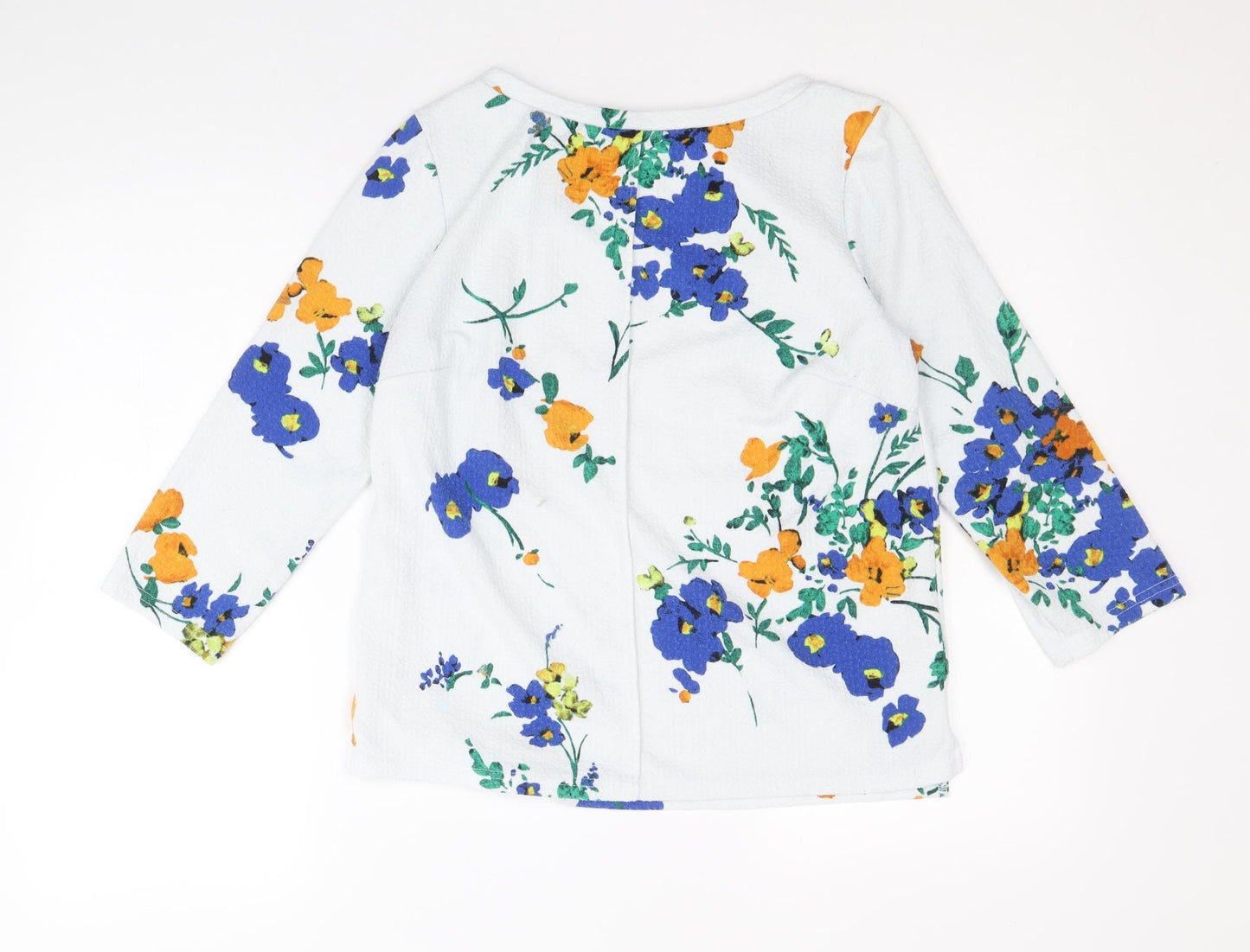 Papaya Womens Blue Floral Polyester Basic Blouse Size 8 Round Neck